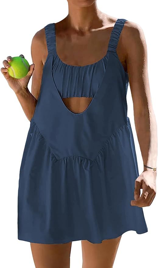 NOIGEFAY Women’s Tennis Dress with Bra and Shorts Cut Out Workout Dresses Athletic Golf Activew... | Amazon (US)