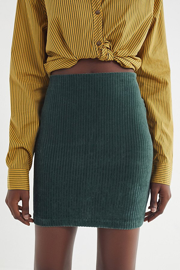 UO Jersey Corduroy Mini Skirt - Green XS at Urban Outfitters | Urban Outfitters (US and RoW)