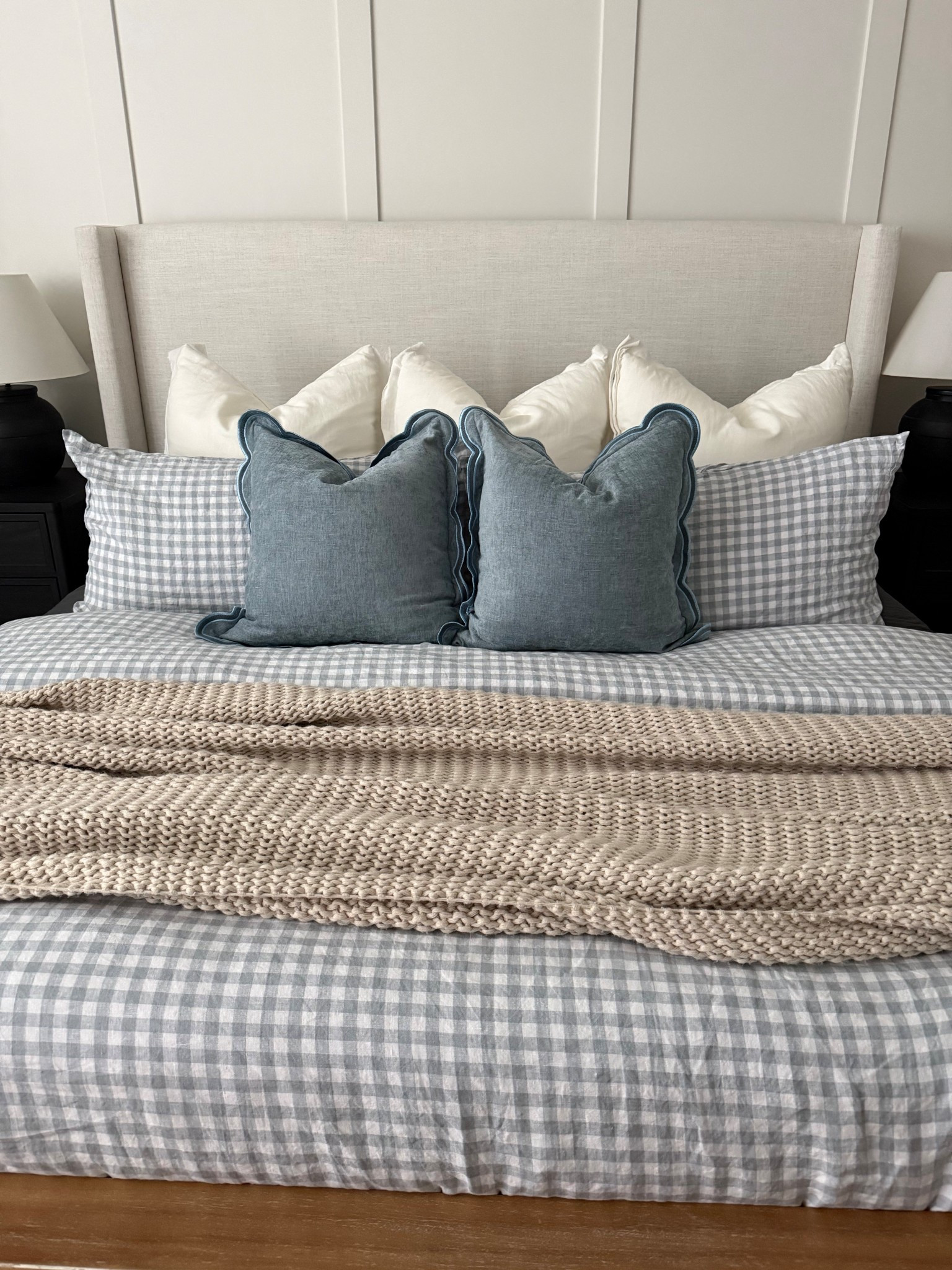 Dusty blue + gingham bedding combo
🦋☁️🫐🦢
Code INFG-25MACEYMILLWEE10 will save new Quince customers 10%! 
Similar options linked too🤍

#LTKHome