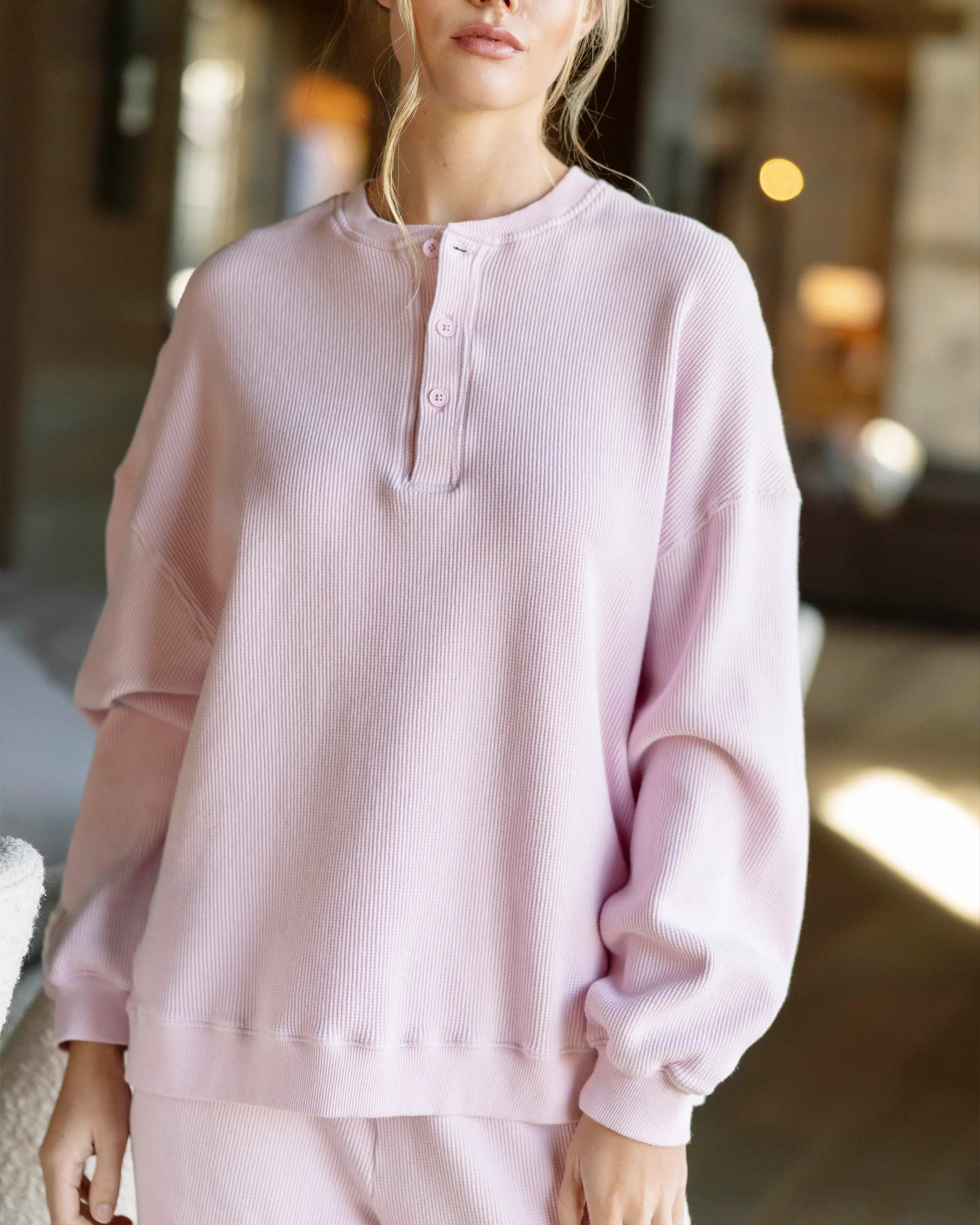 Waffle Henley Long Sleeve in Taffy | Eleven Eleven