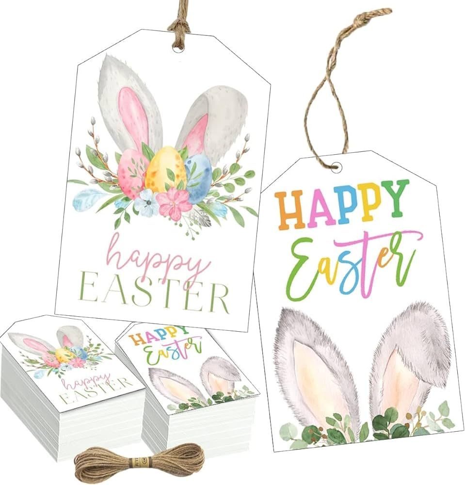 Easter Bunny Tag Favor Decoration- 50pcs Easter Rabbit Hanging Gift Tags Labels with String, Bunn... | Amazon (US)