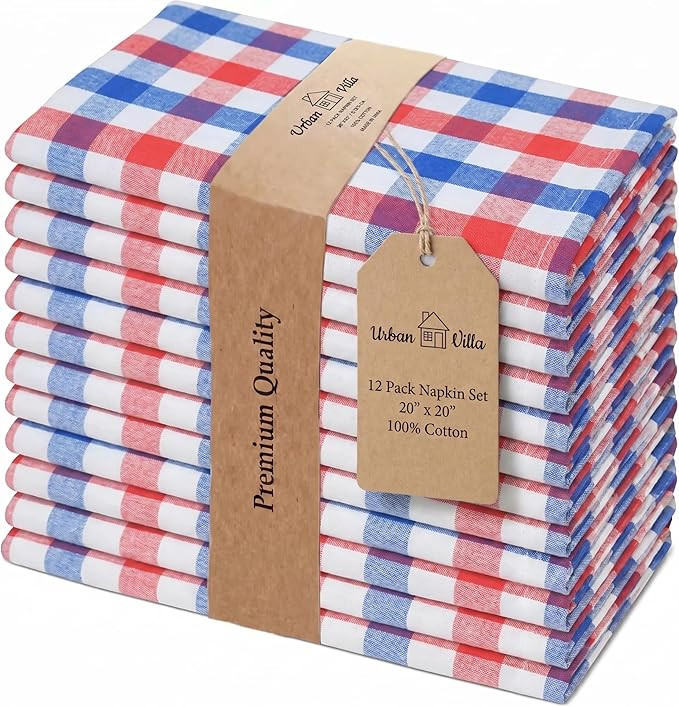 Urban Villa Cloth Napkins 4th of July Dinner Napkins Set of 12 (20X20) 100% Cotton Absorbent Wash... | Amazon (US)