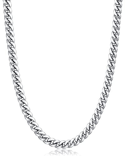 Momlovu Silver Chain for Men/Women Boys, 18K Gold Plated Men/Women 's Necklaces Chain Cuban Link Chain for Men/Women 6mm 22 inch | Amazon (US)