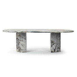 Milan Oval Stone Dining Table with Half Cylinder Legs / Moon Light | Eternity Modern