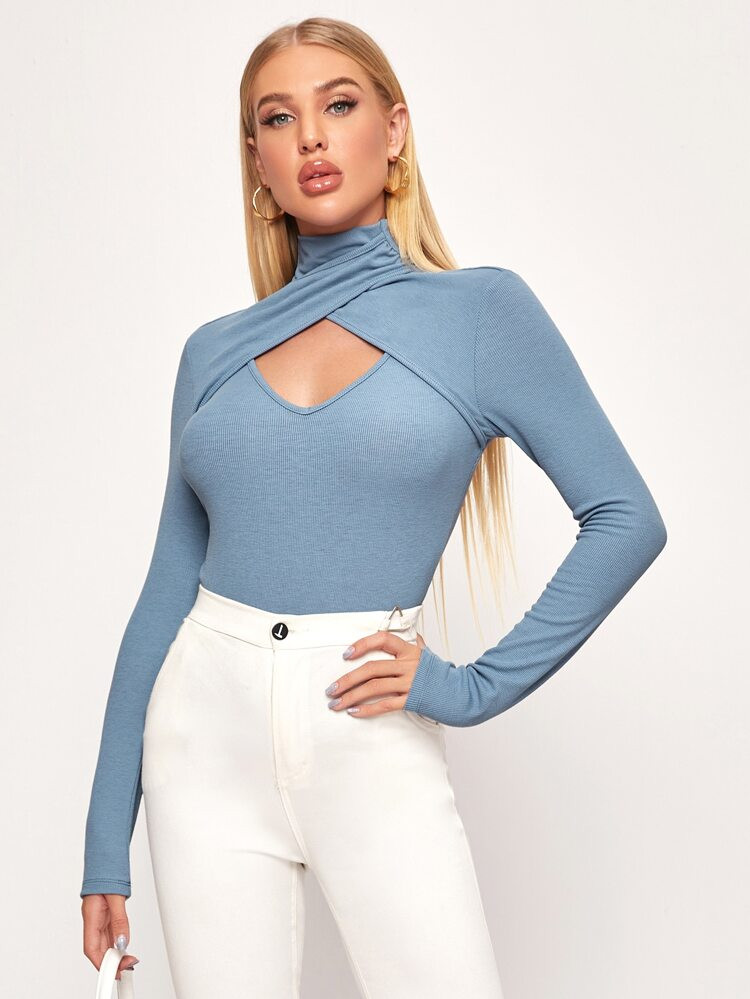 SHEIN Crisscross Cutout Front Rib-knit Top | SHEIN
