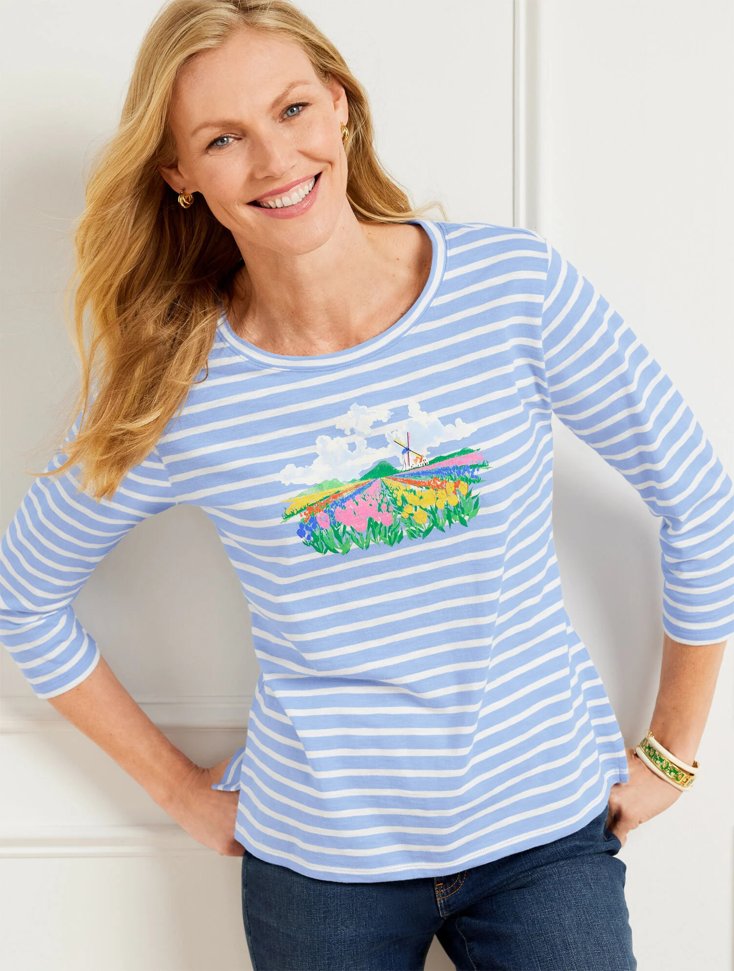 Drop Shoulder Crewneck Tee - Stripe Keukenhof | Talbots