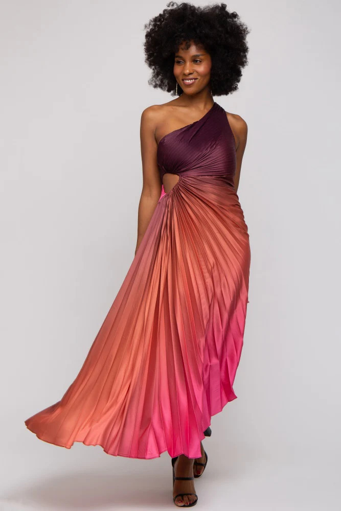 Rust Ombre Pleated Asymmetrical Maxi Dress | PinkBlush Maternity