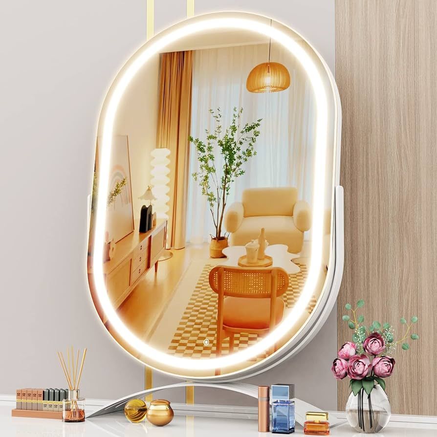 Gvnkvn Vanity Mirror with Lights, 12"x20" Lighted Makeup Mirror Oval Mirror,LED Makeup Mirror wit... | Amazon (US)
