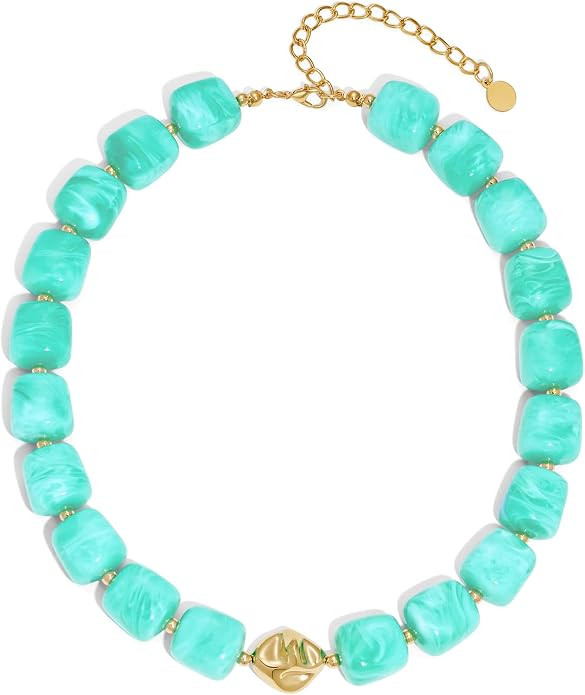 Colorful Chunky Necklaces for Women Multicolored Large Square Acrylic Beads Necklace Trendy Bold ... | Amazon (US)