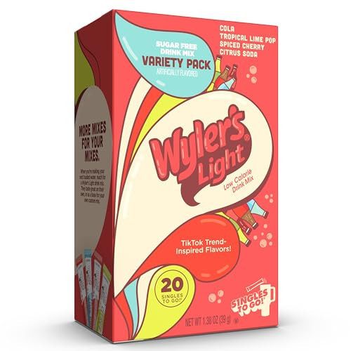 Wyler’s Light Singles To Go Water Drink Mix, Soda-Inspired Flavor Pack, 20 Sticks (Cola, Tropical Lime Pop, Spiced Cherry, Citrus Soda), Sugar Free, Low Calorie | Amazon (US)