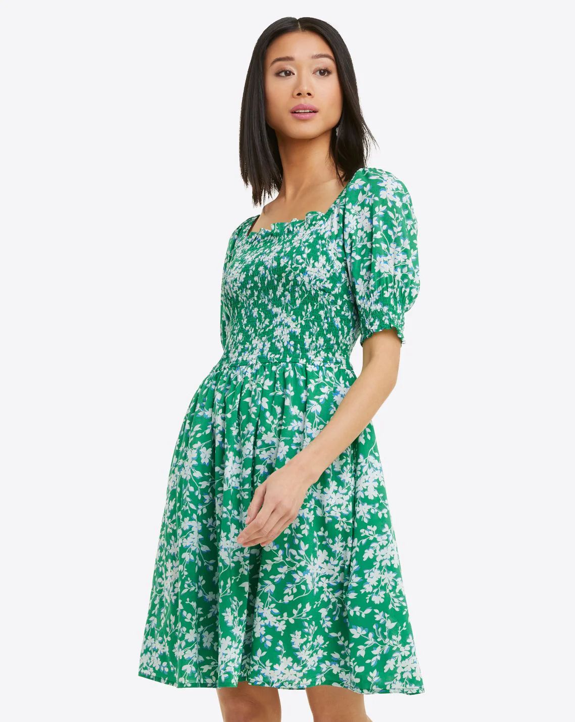 Cam Smocked Dress in Green Shadow Floral | Draper James (US)