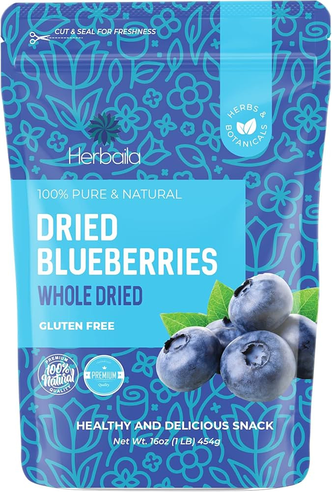 Herbaila Whole Dried Blueberries, No Sugar Added, Bulk, Dehydrated, Dried Unsweetened Blueberries... | Amazon (US)