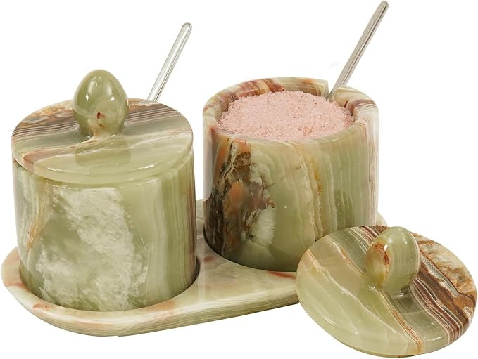 Marble Salt Cellar with Lid and tray 4 Inch Green Onyx Handmade Salt Container, Set of 2 Seasonin... | Amazon (US)