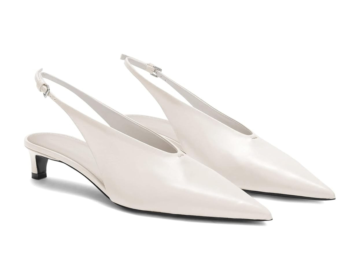 Coutgo Womens Low Kitten Heels Slingback Closed Pointed Toe V-Cut Business Work Pumps Dress Shoes | Amazon (US)