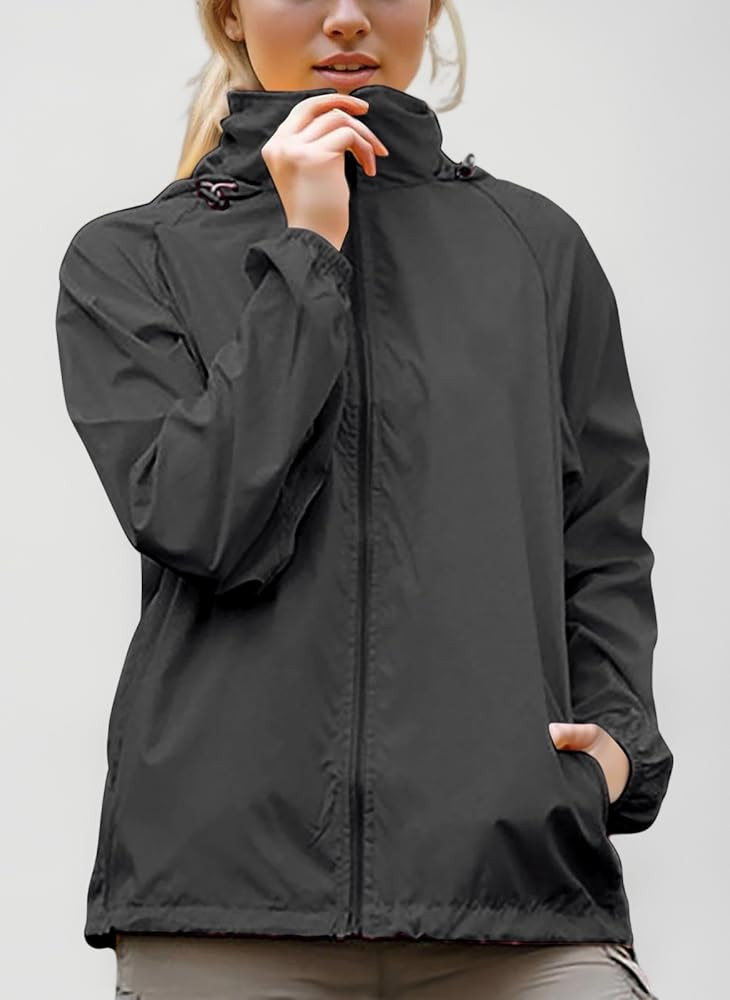Womens Waterproof Running Jacket Quick Dry Lightweight Raincoat Hooded Rain Jacket Thin Sunscreen... | Amazon (UK)