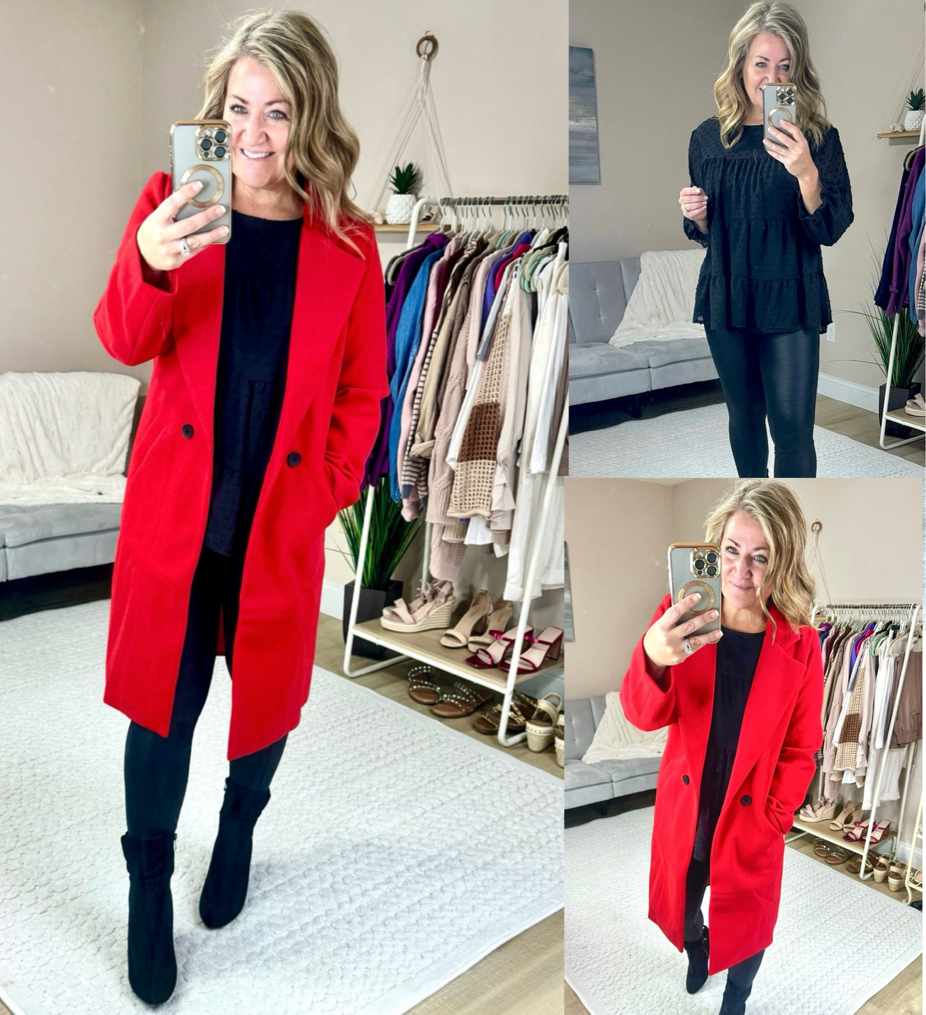I'm channelling my inner Swifty with this red coat that Taylor Swift wore to the Chiefs game. It's so affordable, great quality  and warm! I ordered a medium and its tts. Lots of other color options too! Perfect coat for holiday party. Dress coat, faux leather leggings have different inseams so short and tall ladies…you’re good! 

#LTKmidsize #LTKHoliday #LTKover40