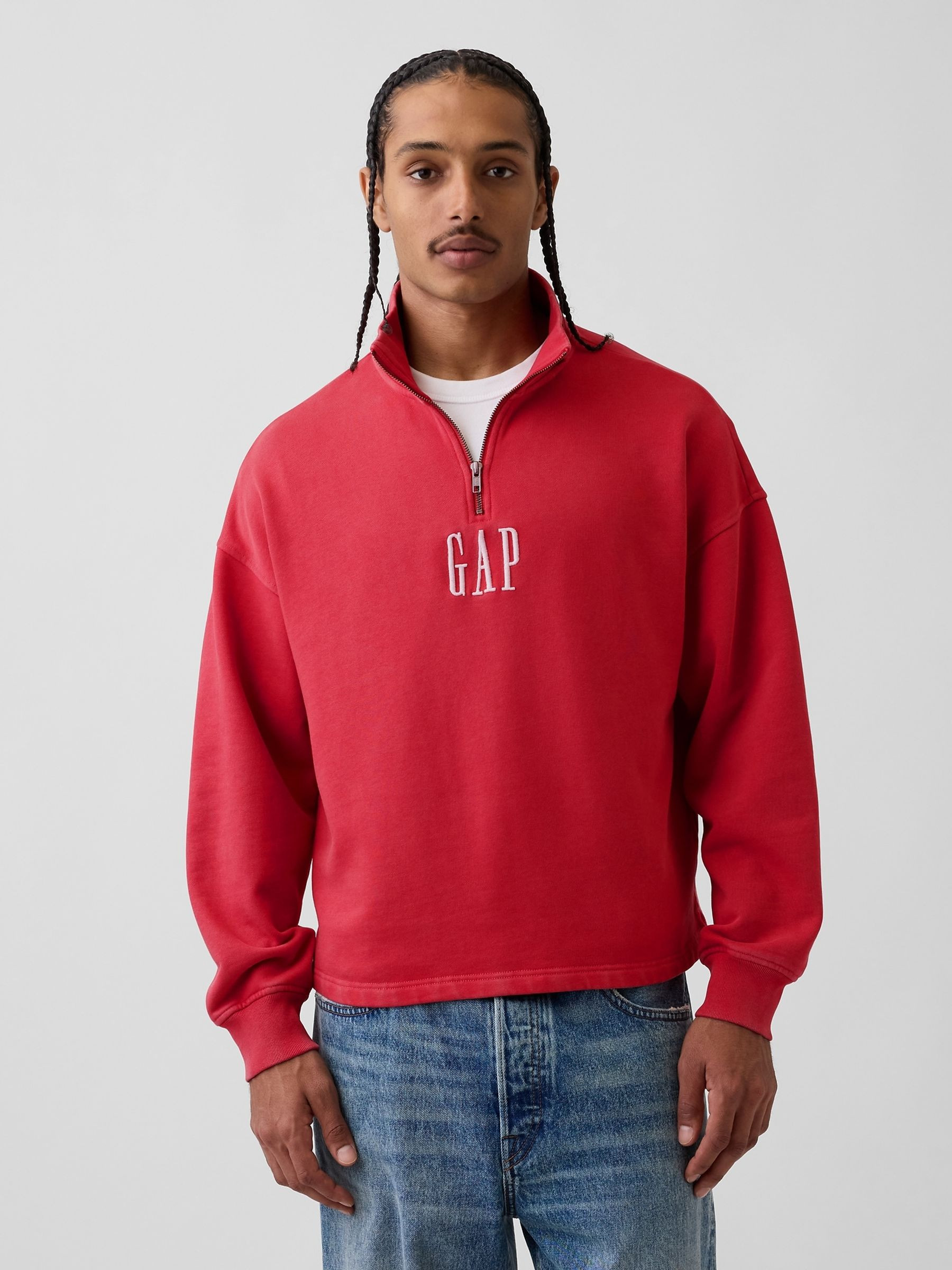 Red Heavyweight Oversized Logo Quarter-Zip Sweatshirt | Gap | GAP UK