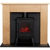 Adam Chester Stove Fireplace in Oak & Black with Sureflame Ripon Electric Stove in Black, 39 Inch | ManoMano UK