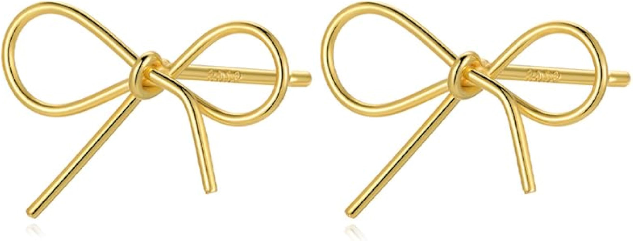 Reffeer Solid 925 Sterling Silver Bow Stud Earrings for Women Teens Ribbon Stud Earrings Bowknot | Amazon (US)