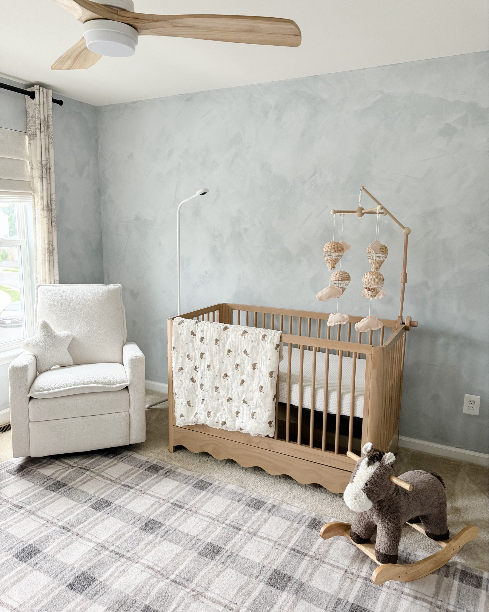 Baby Boy Nursery 🤍

*Wall Paint is Whispering Blue from Color Atelier (Limewash)
*Dresser is from Bob's Furniture (linked similar)
*Closet System is from Ikea (Aurdal in dark grey)
*Horse rocker is a FB Marketplace purchase (linked similar)
*Roman Shades are the Classic from Select Blinds (linked) in White Linen (mount inside mount, cordless lift, soft fold, blackout liner)

#baby #babyboy #babyboynursery #nursery #babynursery

#LTKBaby #LTKKids #LTKHome