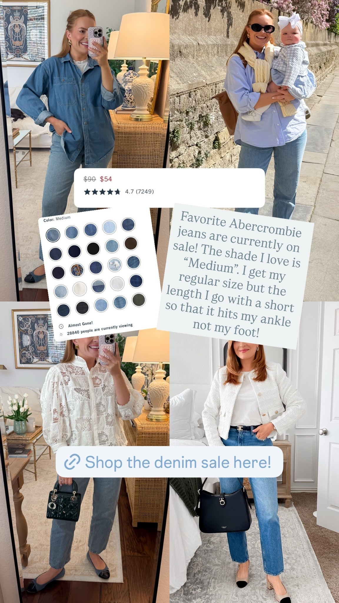 Abercrombie denim sale happening now!! Save 20%-50% off their denim! My favorite is the 90s style! The fit is just really good. I have the shade “Medium” and I get my regular size but in a SHORT so they don’t hit my feet.