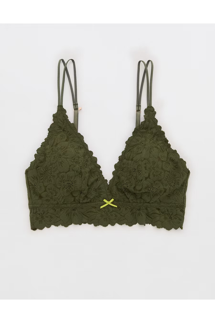 Show Off Rosey Lace Padded Plunge Bralette NULL Military Green L D | Aerie
