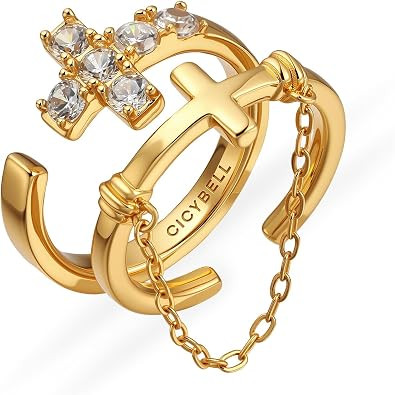 Cicy Bell Cross Rings for Women 18K Gold Plated Stackable Double Adjustable Dainty Cubic Zirconia... | Amazon (US)