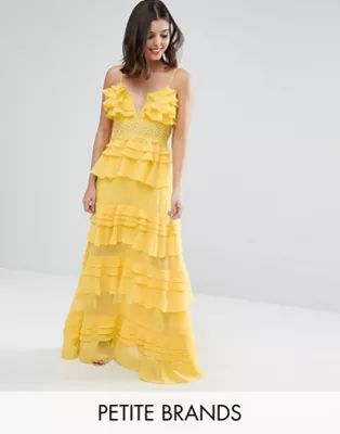 True Decadence Petite Plunge Front Tiered Ruffle Maxi Dress | ASOS | ASOS (Global)