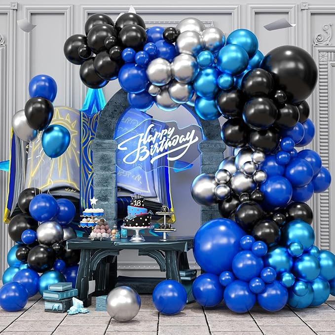 Paready Blue Black Balloons Garland Arch Kit, 122Pcs Blue Silver Metallic Balloons Arch for Birth... | Amazon (US)