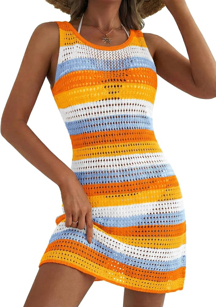 Dokotoo Women's Summer Swimsuit 2026 Cover up Crochet Beach Floral Hollow Out Slit Bikini Sleeveless Cover up Dresses | Amazon (US)