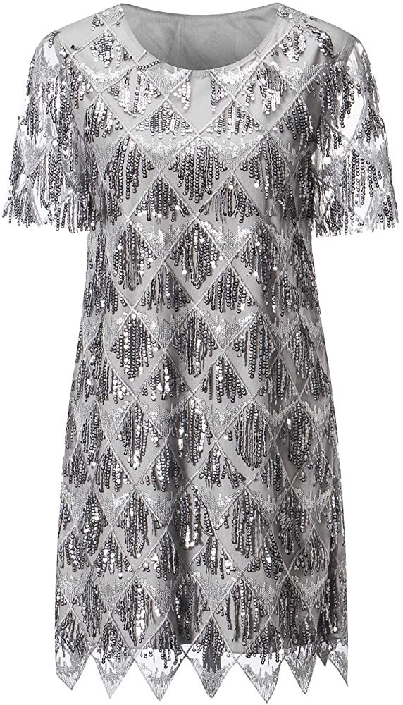 VVMCURVE Women's Sequin Fringe 1920 Short Prom Dress Sequins Art Deco Cocktail Gatsby Party Dress... | Amazon (US)