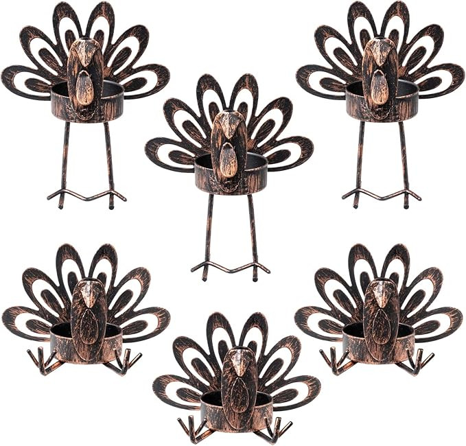 Metal Turkey Tealight Candle Holder, hogardeck Set of 6 Sitting Standing Turkey Candle Holders Fa... | Amazon (US)