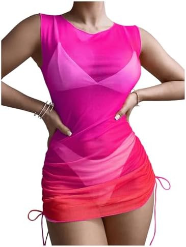 Milumia Women Beach Mesh Mini Dress Ombre Sheer Swimsuit Cover-up Bathing Suit | Amazon (US)
