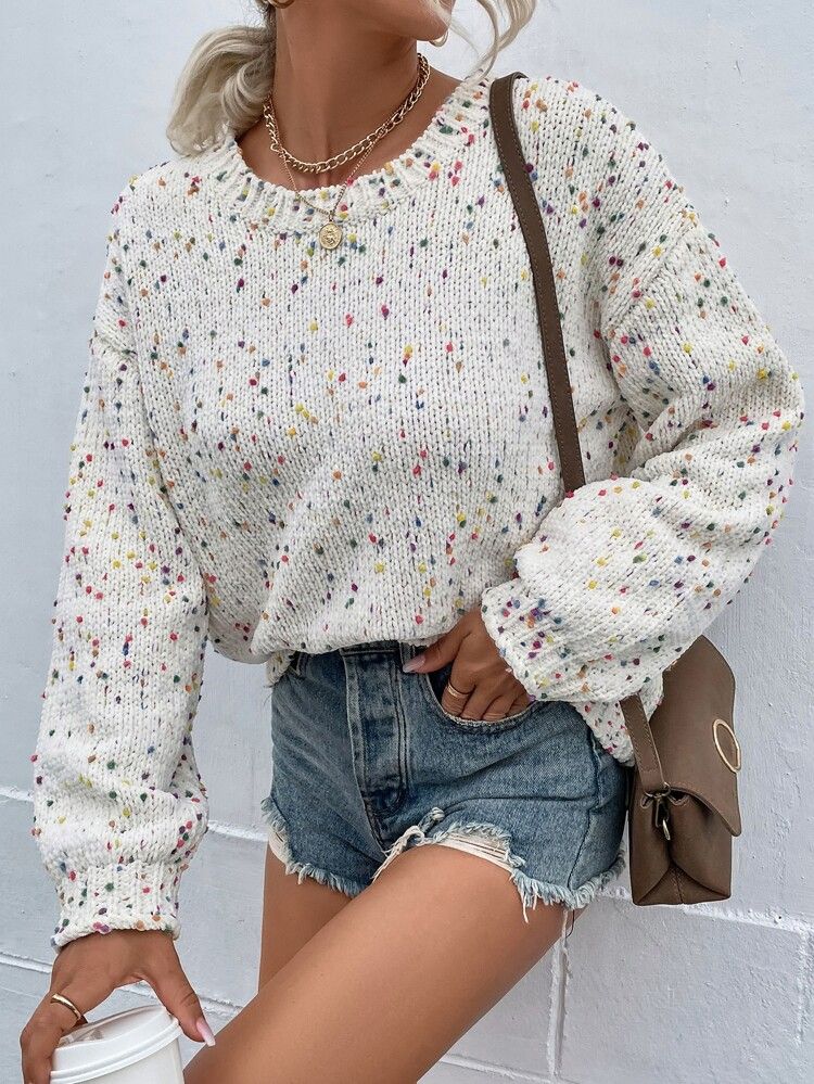 Popcorn Knit Drop Shoulder Sweater | SHEIN