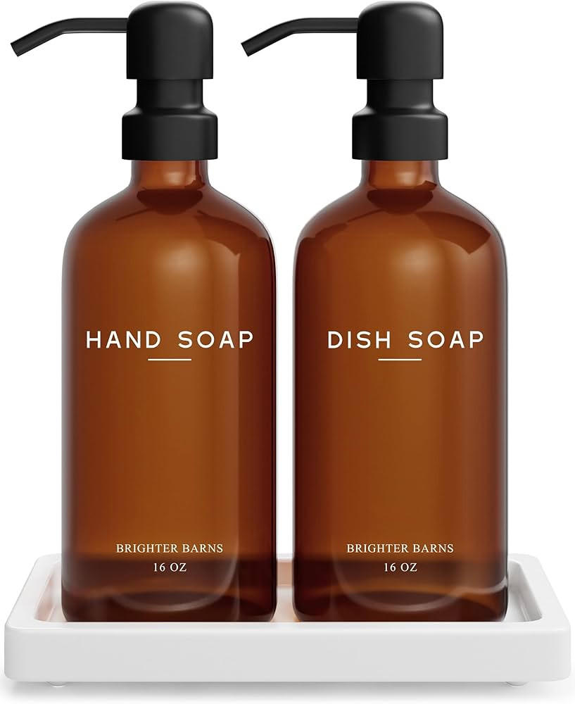 Amber Glass Hand and Dish Soap Dispenser Set by Brighter Barns - Kitchen Soap Dispenser Set with ... | Amazon (US)