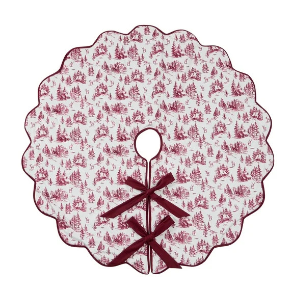 Red and Ivory Forest Velvet Christmas Tree Skirt, 52", by My Texas House - Walmart.com | Walmart (US)