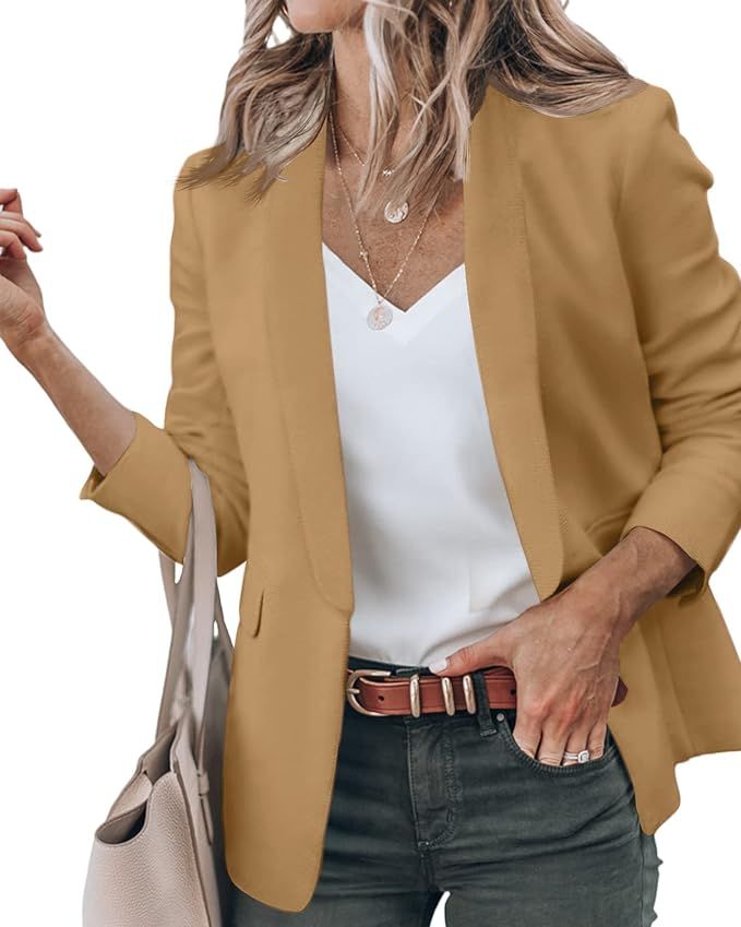 Newffr Womens Casual Blazer Jackets - Open Front Long Sleeve Lapel Collar Work Office Jackets Bla... | Amazon (US)