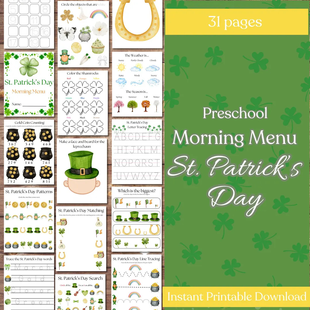 St. Patrick's Day Morning Menu: Prek Activity Book (digital Download) - Etsy | Etsy (US)