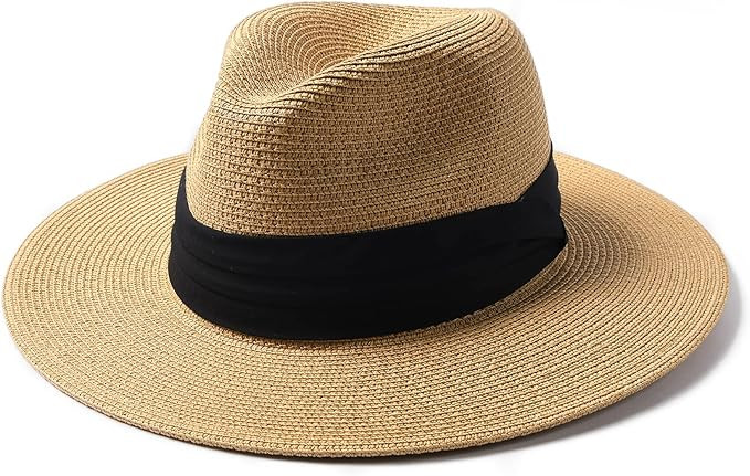 FURTALK Panama Hat Sun Hats for Women Men Wide Brim Fedora Straw Beach Hat UV UPF 50 | Amazon (US)