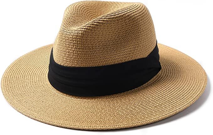 FURTALK Panama Hat Sun Hats for Women Men Wide Brim Fedora Straw Beach Hat UV UPF 50 | Amazon (US)