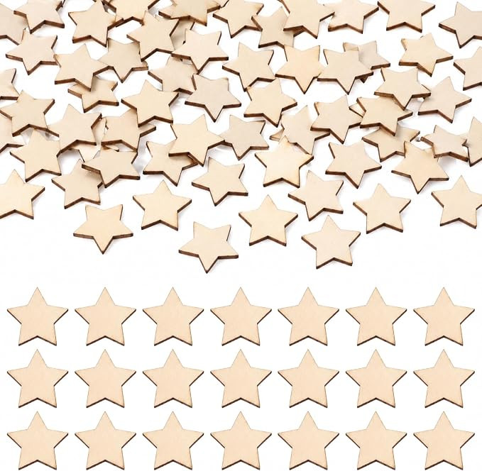100 PCS 1 Inch Wood Stars Cutouts, Unfinished Wooden Stars Ornaments | Wooden Stars for Crafts, S... | Amazon (US)