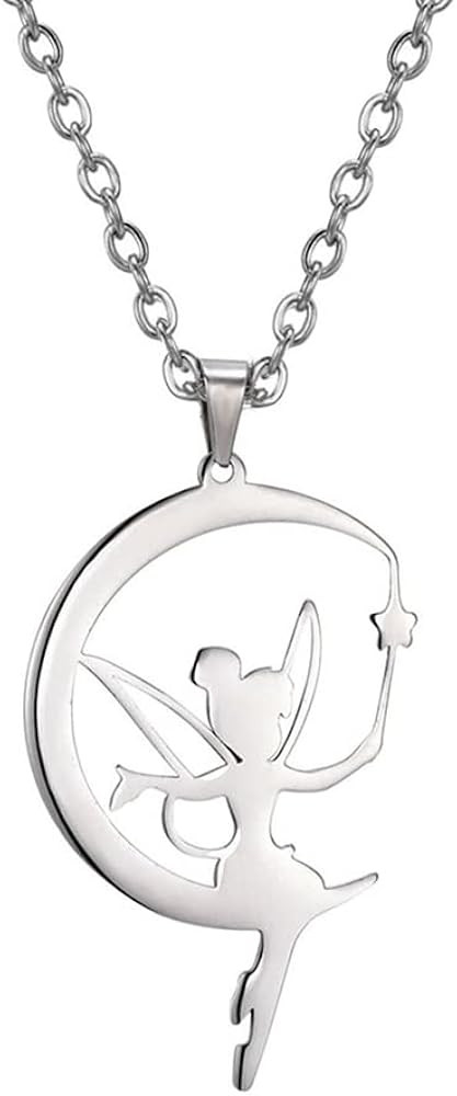 EUEAVAN Moon Wendy Princess Tinker Bell Pendant Necklace Dainty Fairy Pixie Angel Holding Magic W... | Amazon (US)