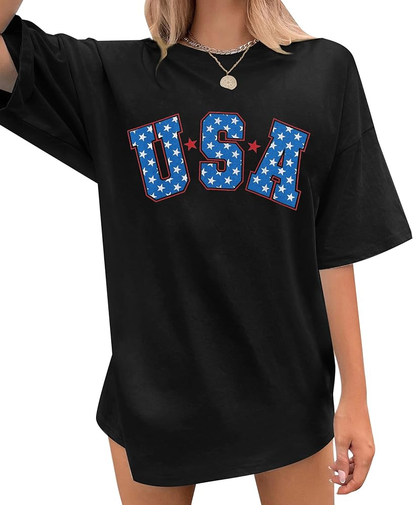 4th of July Shirts USA Shirt: American Flag Shirt Women Oversized - Patriotic Tshirt - USA Stars ... | Amazon (US)