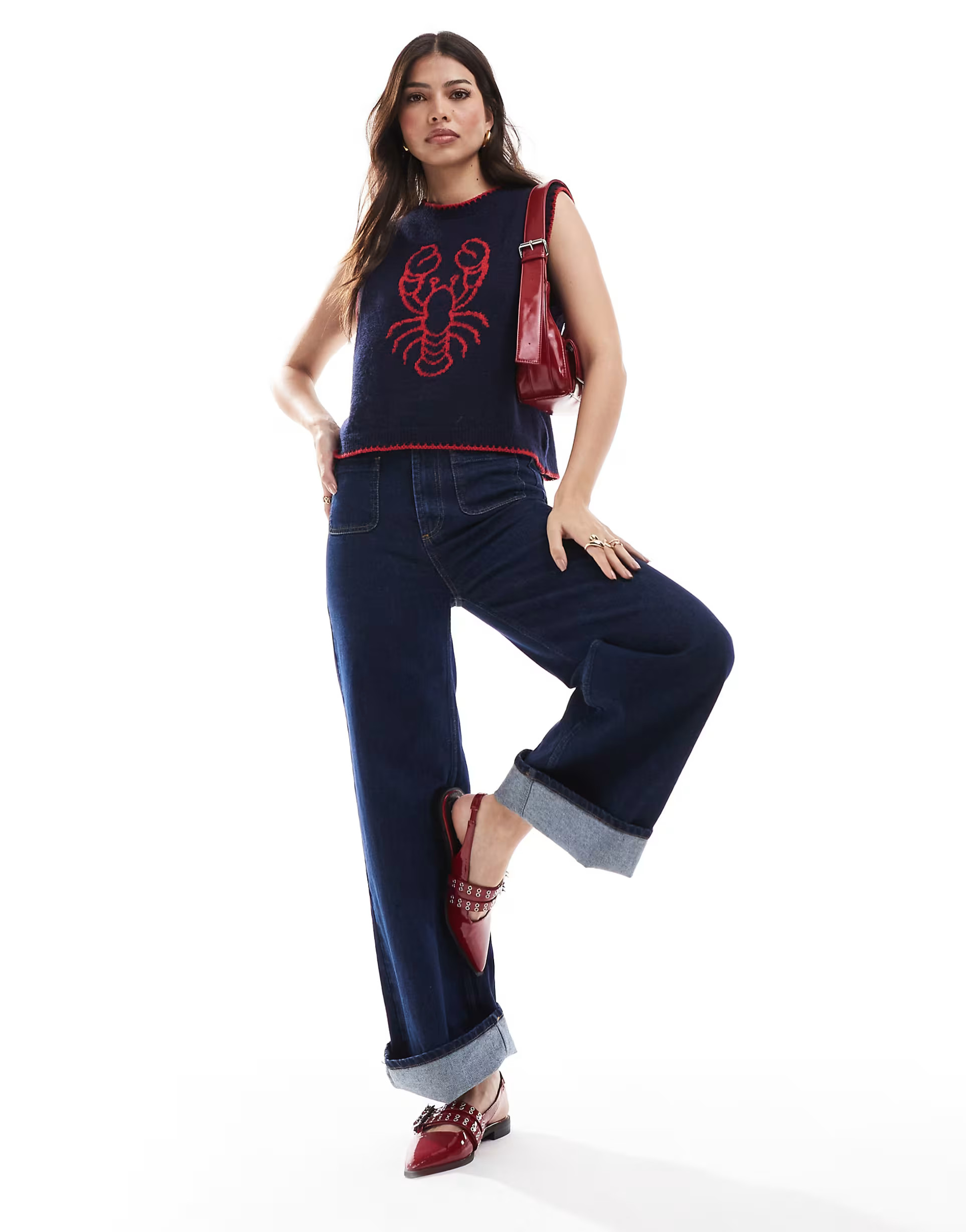 ASOS DESIGN knitted lobster tank top in navy | ASOS (Global)