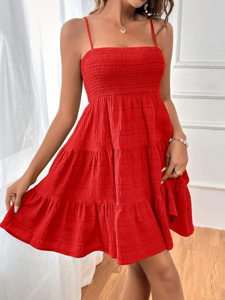SHEIN WYWH Solid Ruffle Hem Cami Dress | SHEIN