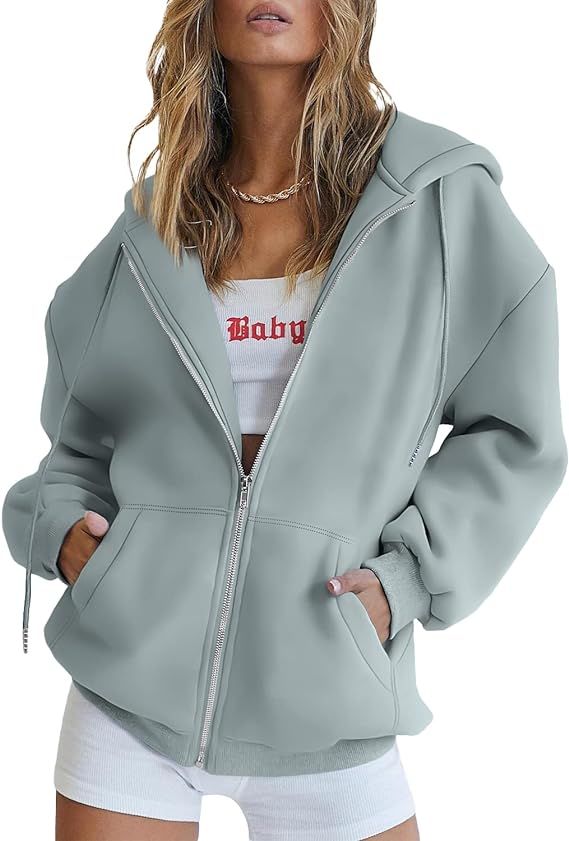 Trendy Queen Womens Zip Up Hoodies Long Sleeve Fall Oversized Casual Y2K Sweatshirts Jacket with ... | Amazon (US)