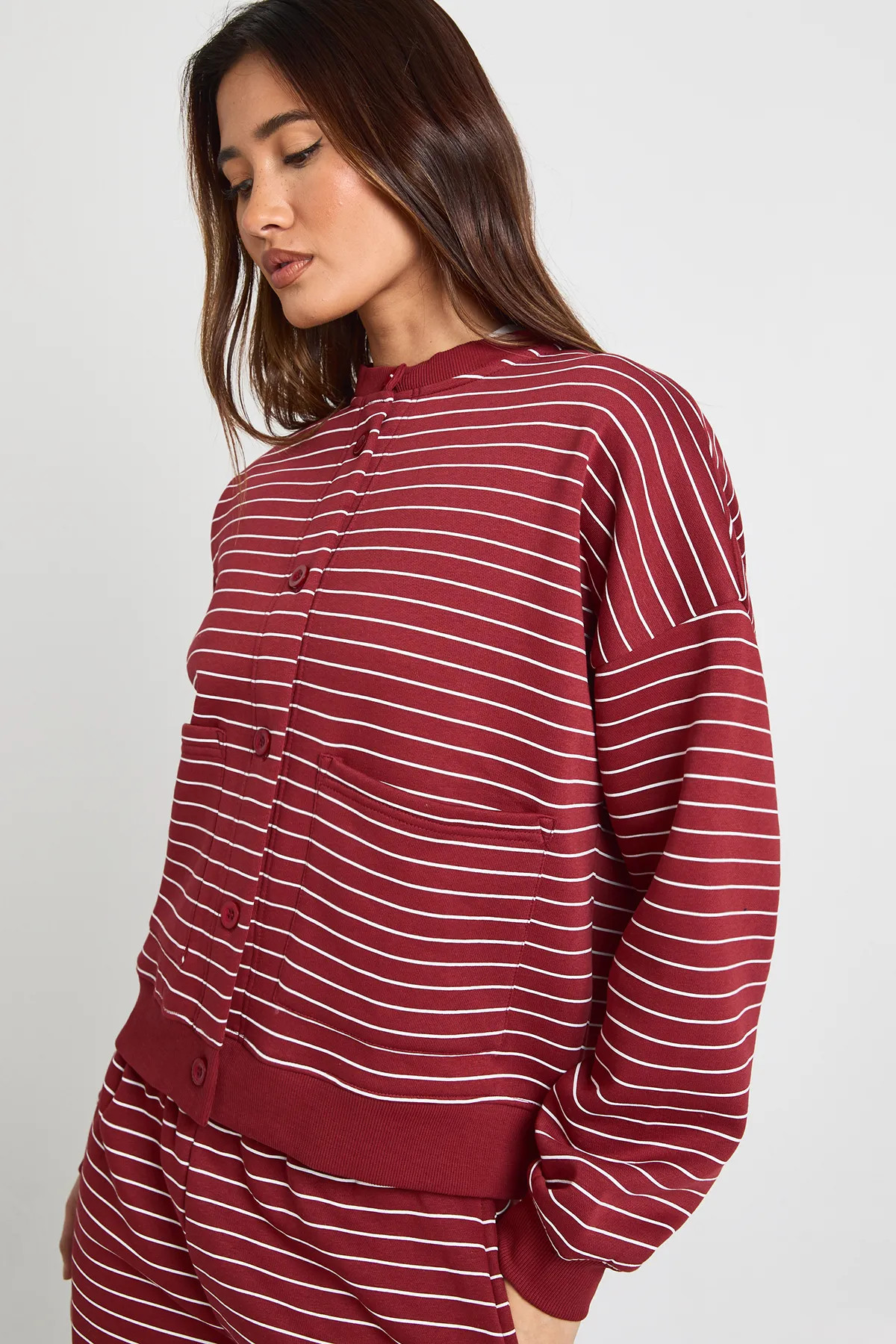 Hoodies & Sweatshirts | Stripe High Neck Cardigan Sweatshirt | boohoo | Boohoo.com (UK & IE)
