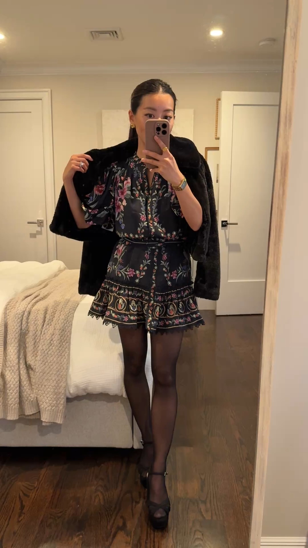 Linked 2 other dresses I tried on and love in XXS! The burgundy one on sale is super petite friendly

This is a versatile one that can be worn all 4 seasons, on a tropical vacations, and for Thanksgiving and holiday

• FARM Rio dress xxs, lightweight and lined 

•  Schutz platform sandals 5.5 (size up if between sizes) super lightweight I also love in tan

• Naturalizer petite friendly tall boots sz 5.5 NARROW calf shown in other video 

• old express jacket. The Alice Walk one linked is amazing quality and petite friendly in XS and should be on sale for Black Friday week

• Calzedonia tights Small, these run small and petite friendly 

Thanksgiving fall outfit, Holiday christmas party outfit idea, petite friendly dress , narrow calf boots#LTKParties 

#LTKHoliday #LTKPetite