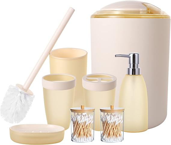 iMucci Bathroom Accessories Set - with Trash Can,Toilet Brush,Toothbrush Holder, Lotion Soap Disp... | Amazon (US)