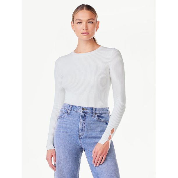 Scoop Women's Ribbed Knit Sweater Bodysuit with Long Sleeves, Sizes XS-XXL | Walmart (US)